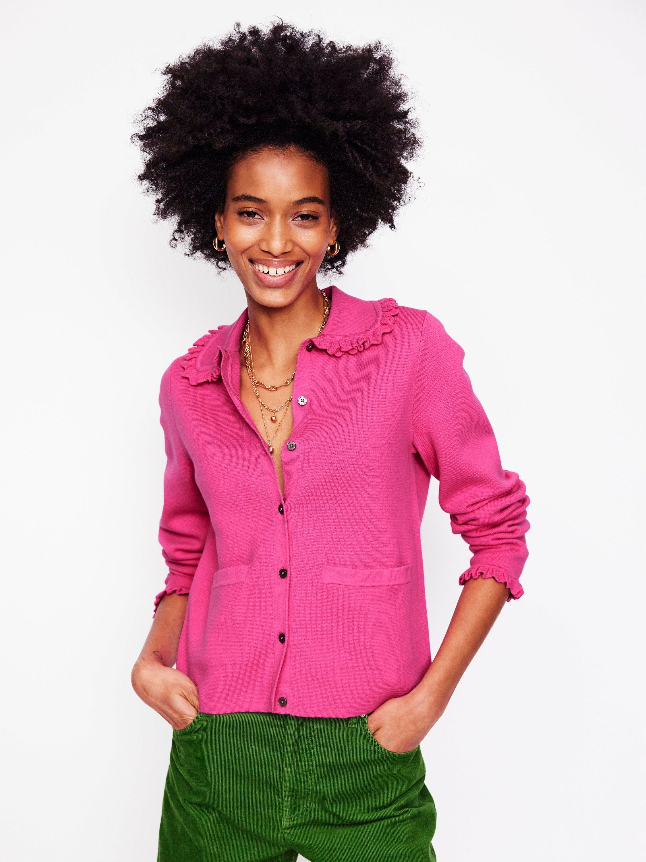 Boden Jessie Frill Collar Cardigan, Sorbet Pink