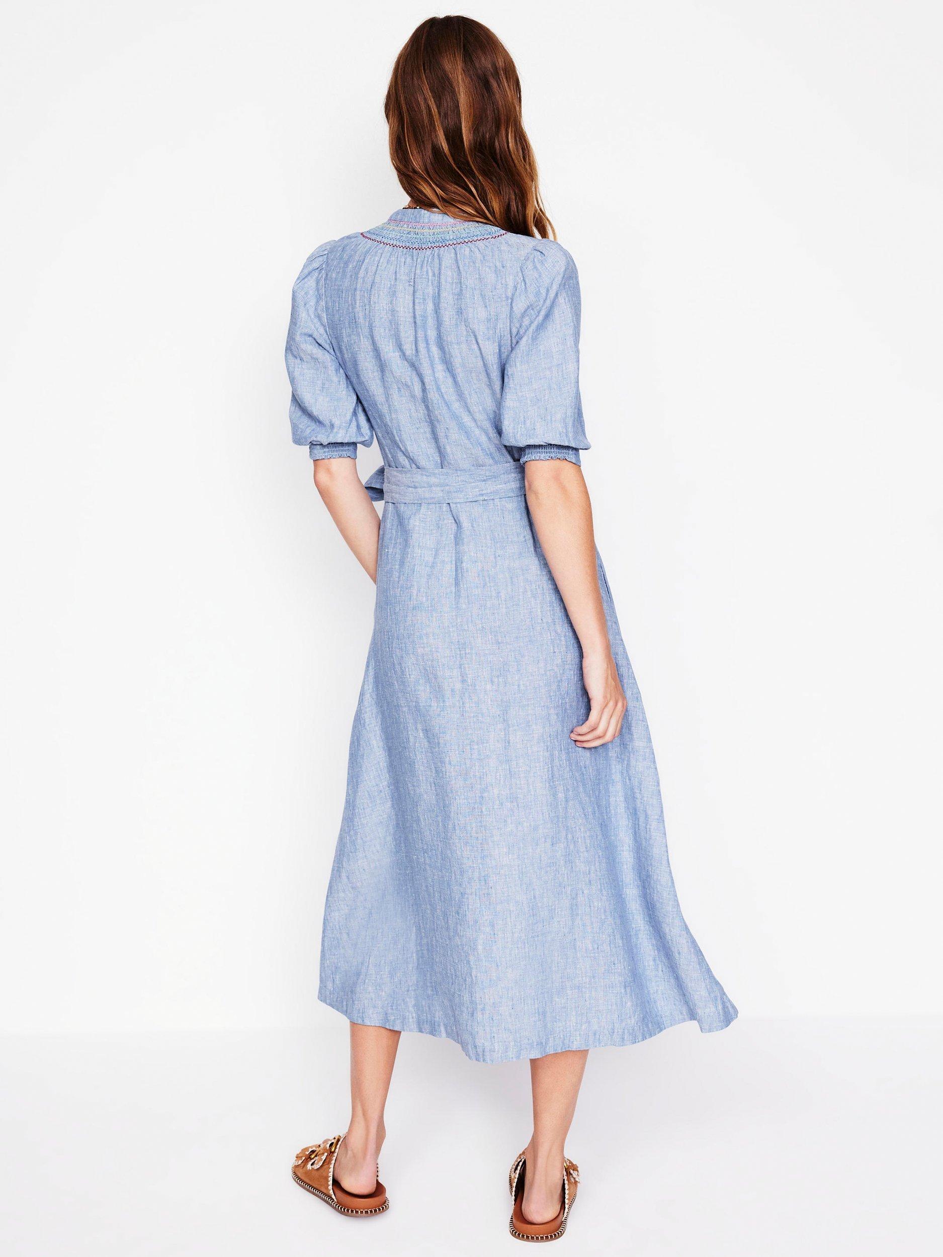 Product image 3 of 6, which shows Boden Ada Pure Linen Midi Shirt Dress, Grey Blue Chambray, 8