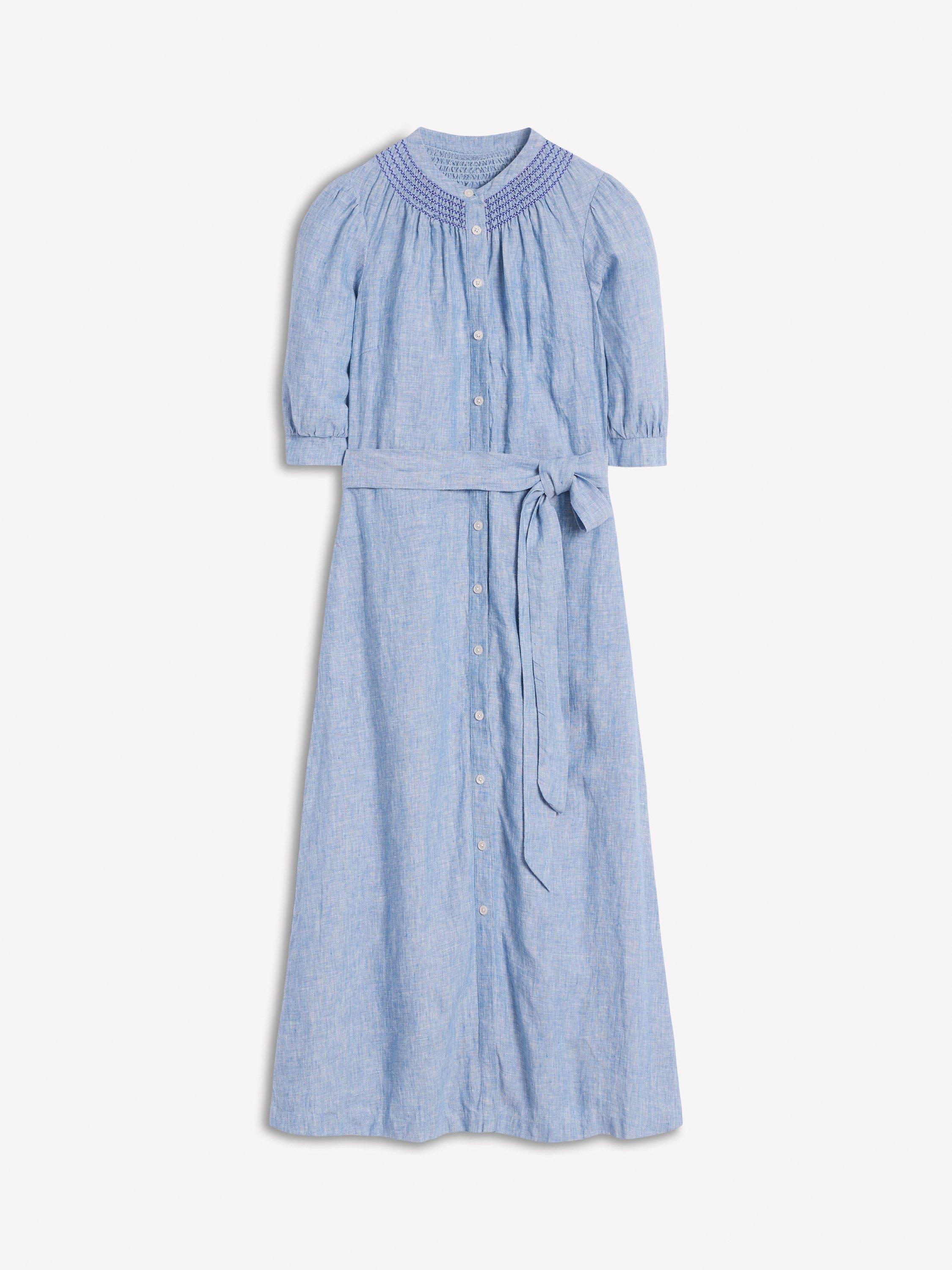 Product image 5 of 6, which shows Boden Ada Pure Linen Midi Shirt Dress, Grey Blue Chambray, 8