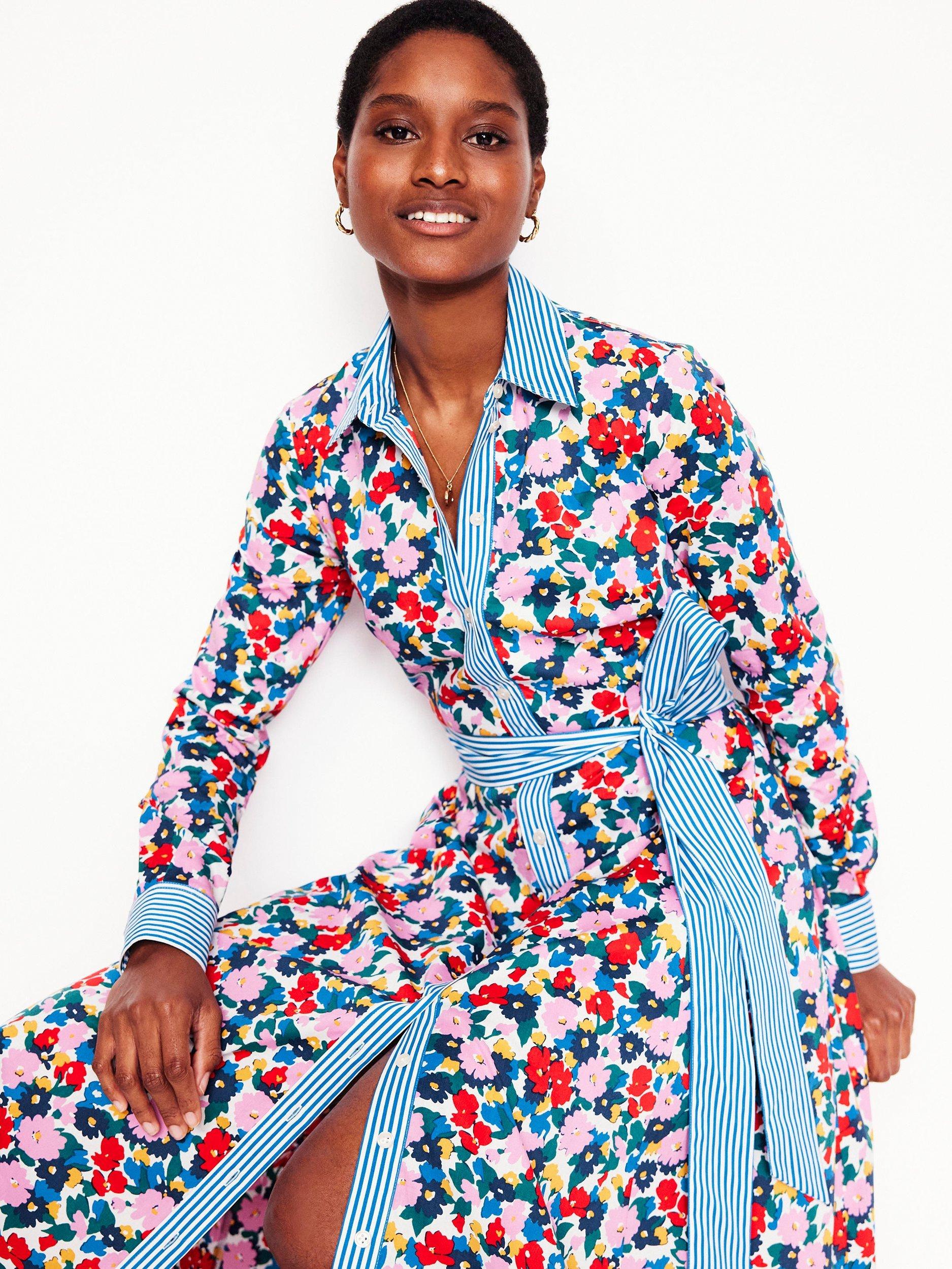 Product image 1 of 5, which shows Boden Amy Floral Shirt Midi Dress, Multi, 8