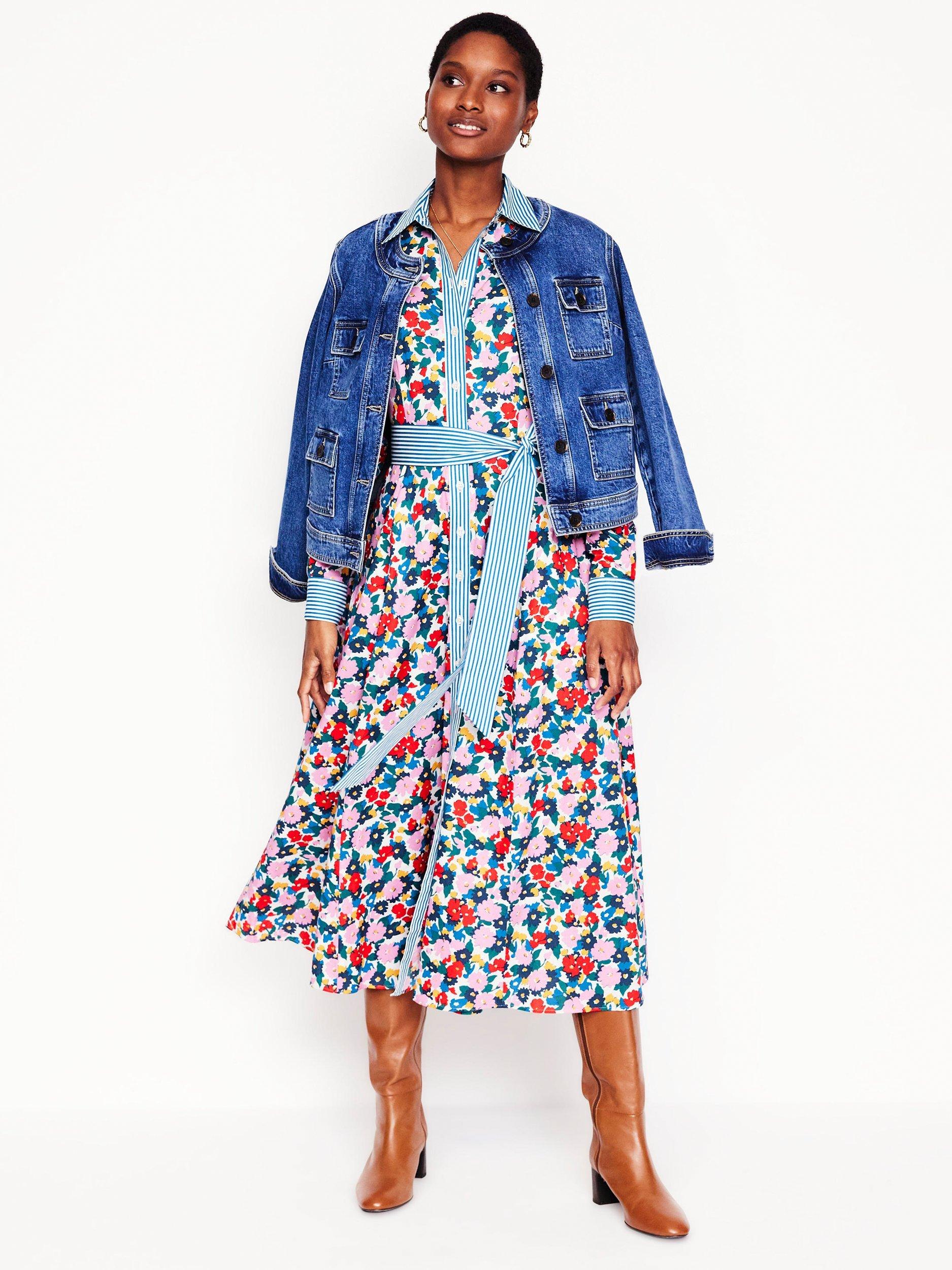 Product image 4 of 5, which shows Boden Amy Floral Shirt Midi Dress, Multi, 8