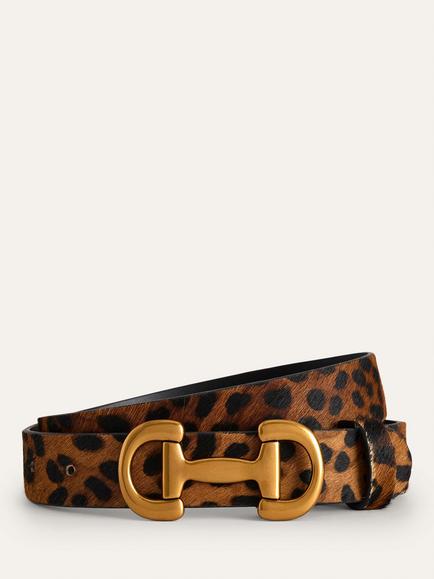 Boden Iris Animal Print Snaffle Trim Leather Belt, Brown/Multi, Brown/Multi