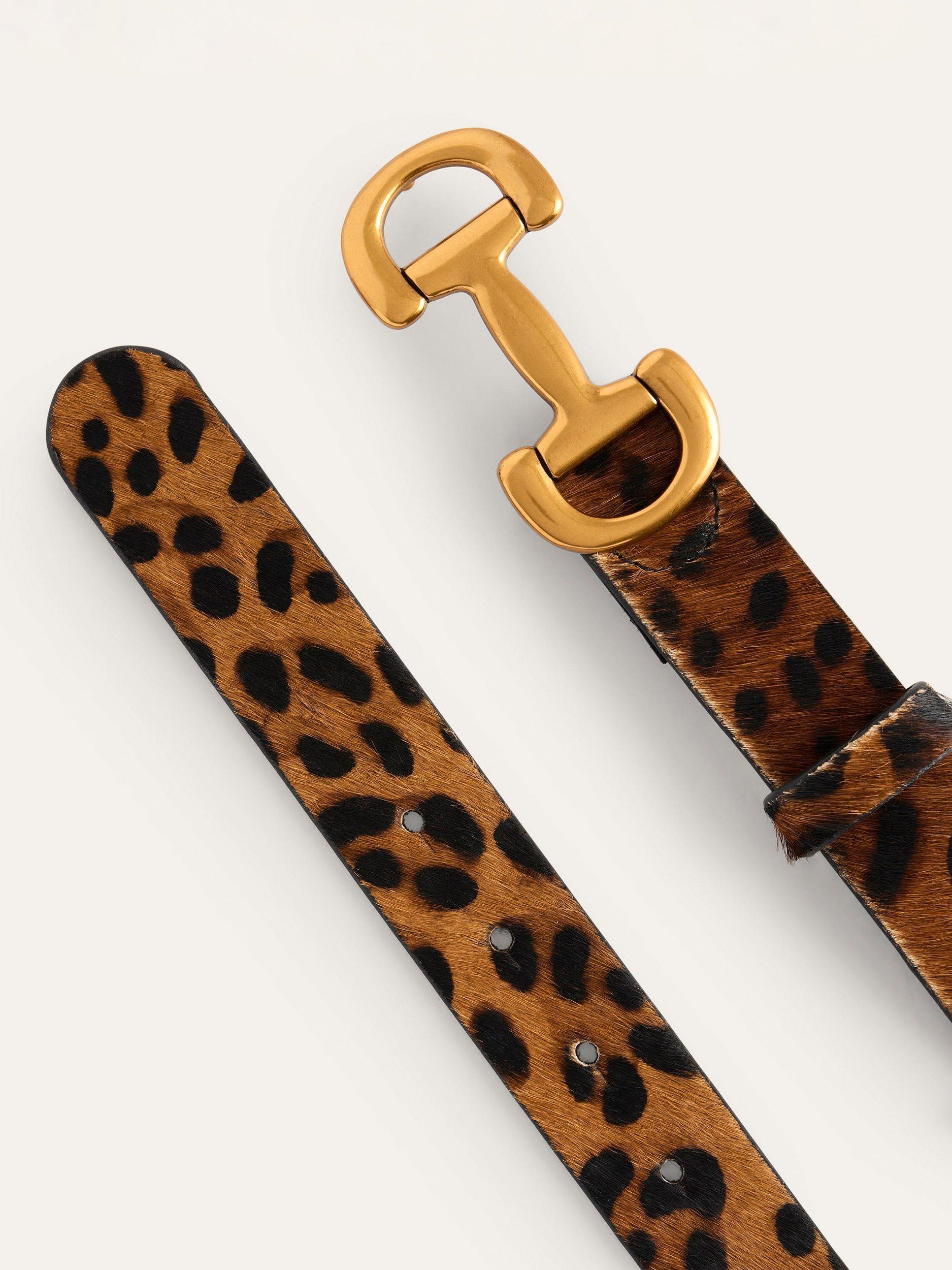 Product image 2 of 3, which shows Boden Iris Animal Print Snaffle Trim Leather Belt, Brown/Multi, XS
