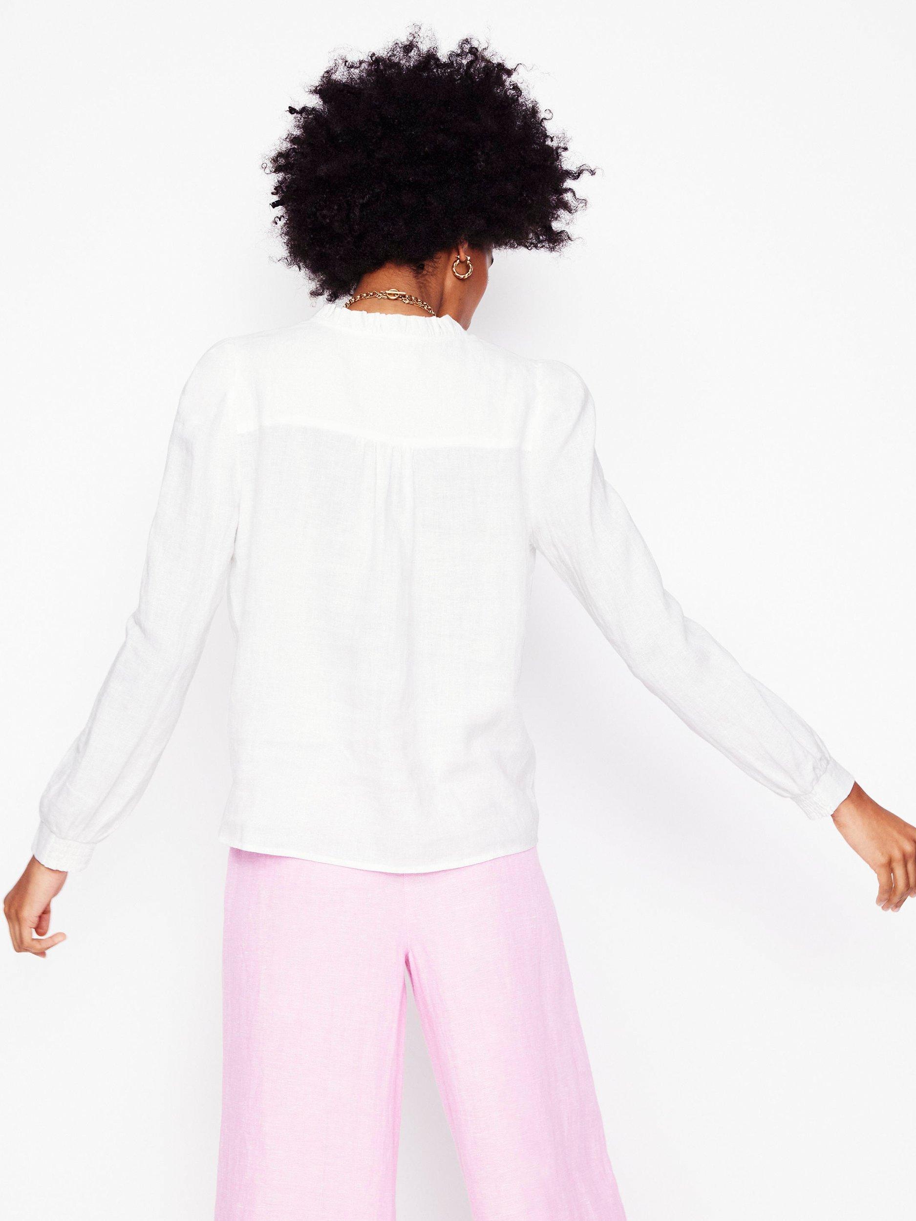 Product image 2 of 5, which shows Boden Grace Frill Neck Pure Linen Top, White, 8
