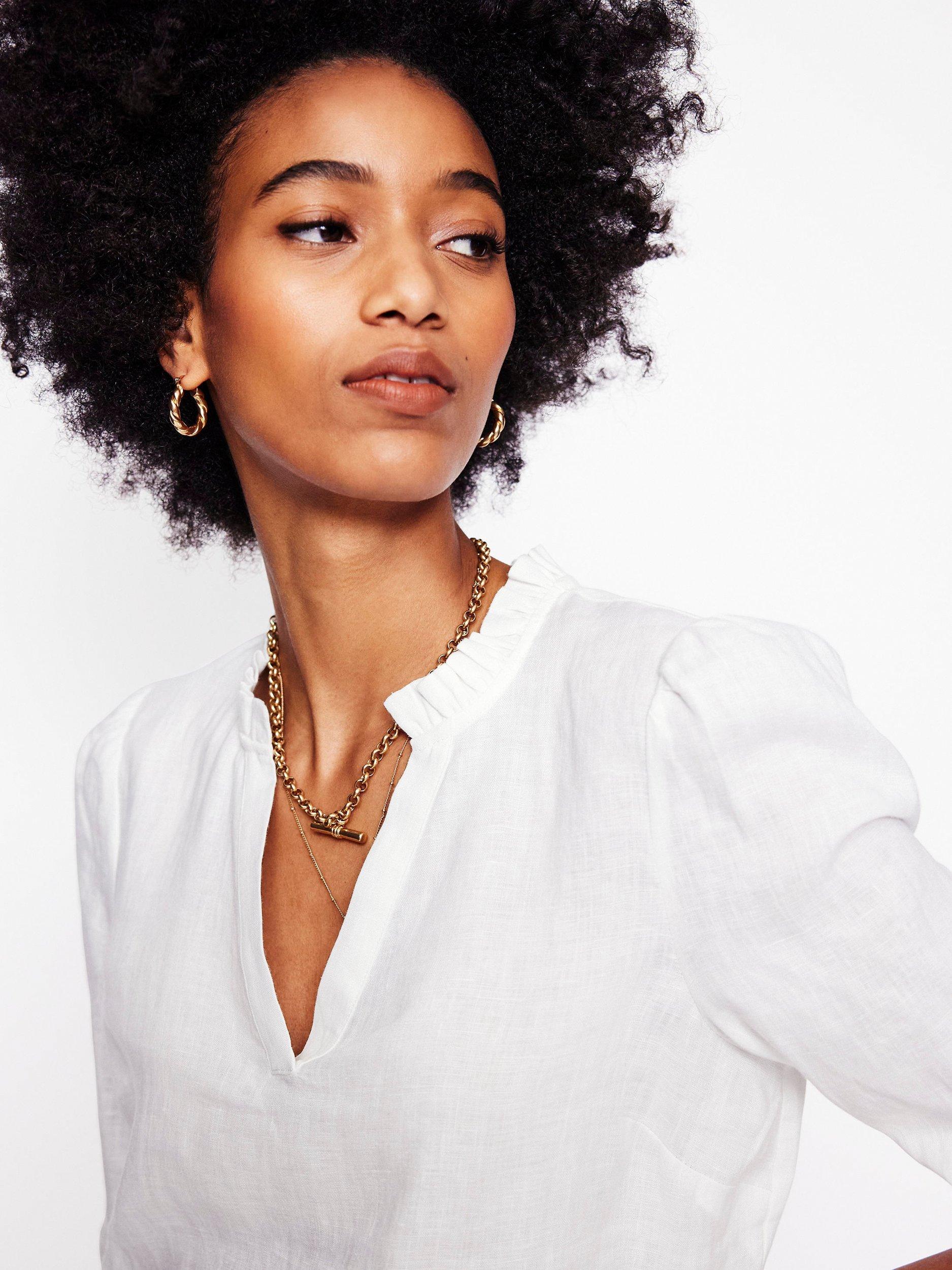 Product image 3 of 5, which shows Boden Grace Frill Neck Pure Linen Top, White, 8