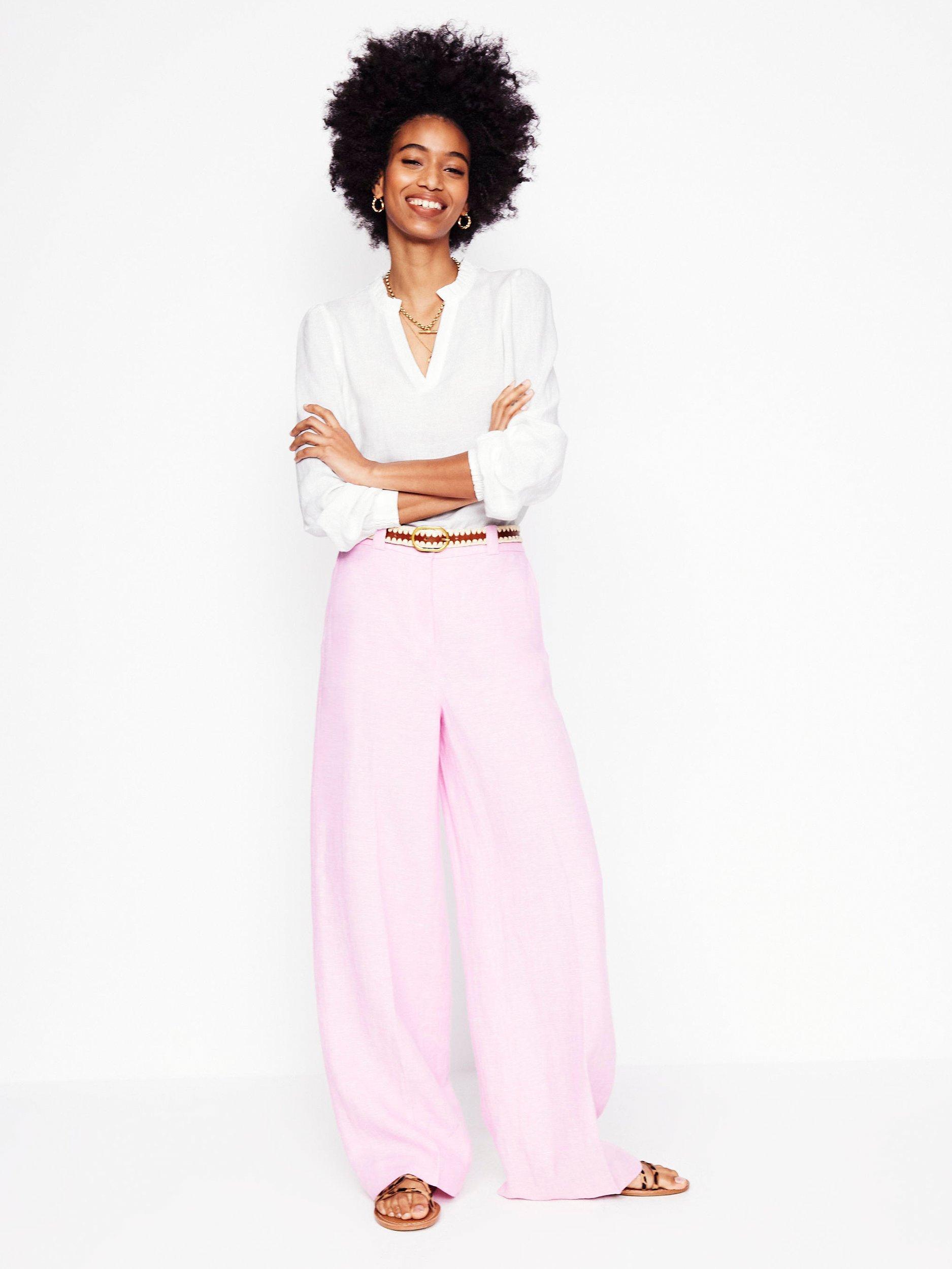 Product image 4 of 5, which shows Boden Grace Frill Neck Pure Linen Top, White, 8