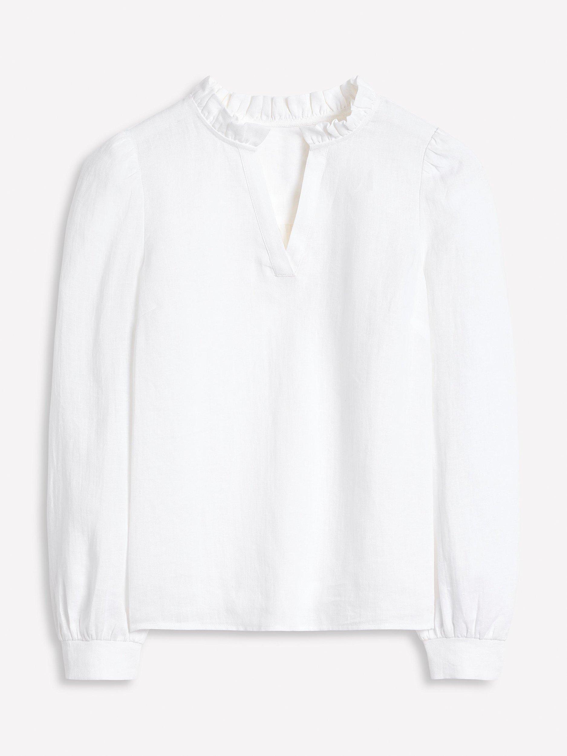 Product image 5 of 5, which shows Boden Grace Frill Neck Pure Linen Top, White, 8