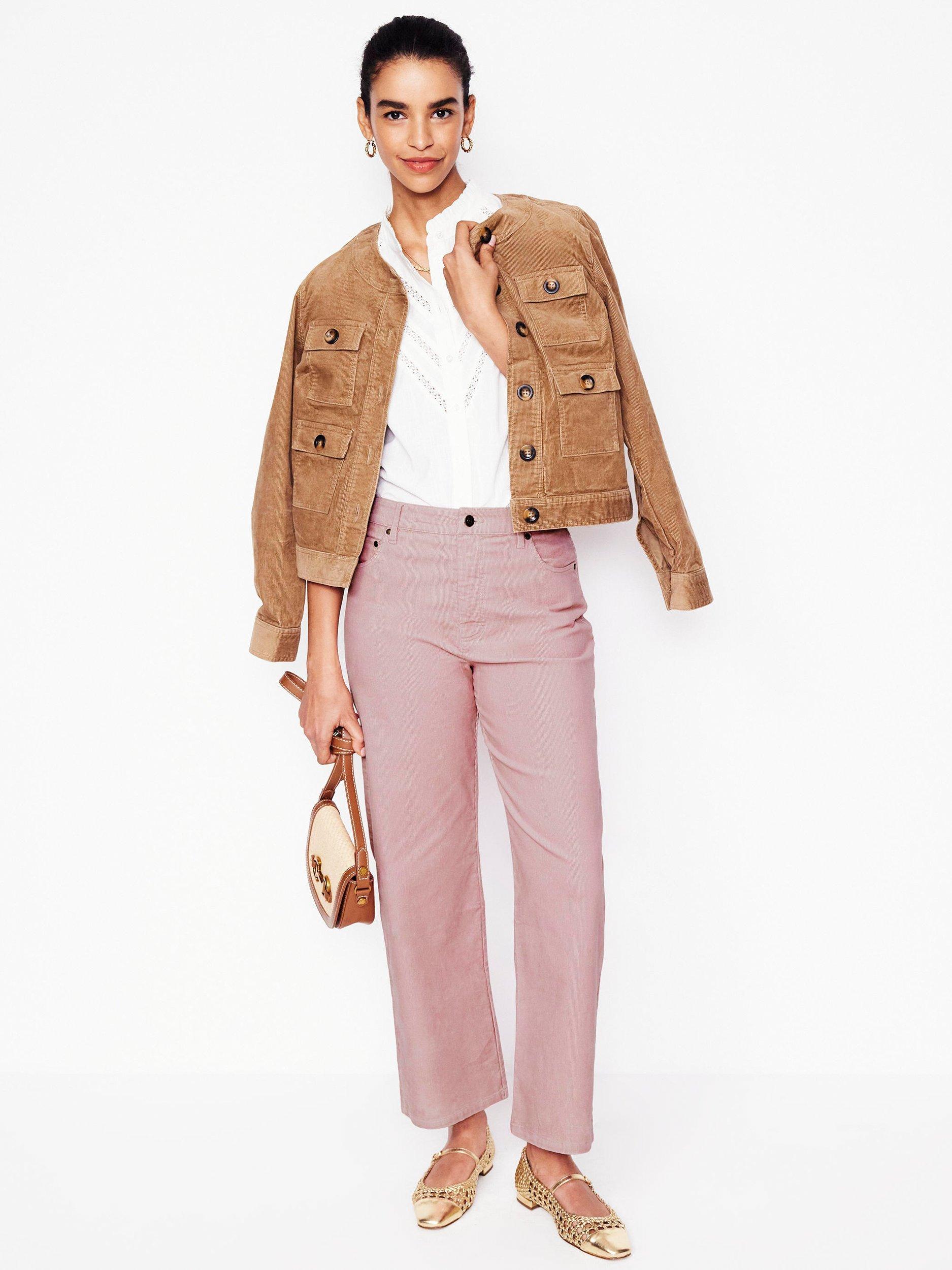 Product image 1 of 5, which shows Boden High Rise Stripe Corduroy Jeans, Vintage Pink, 14