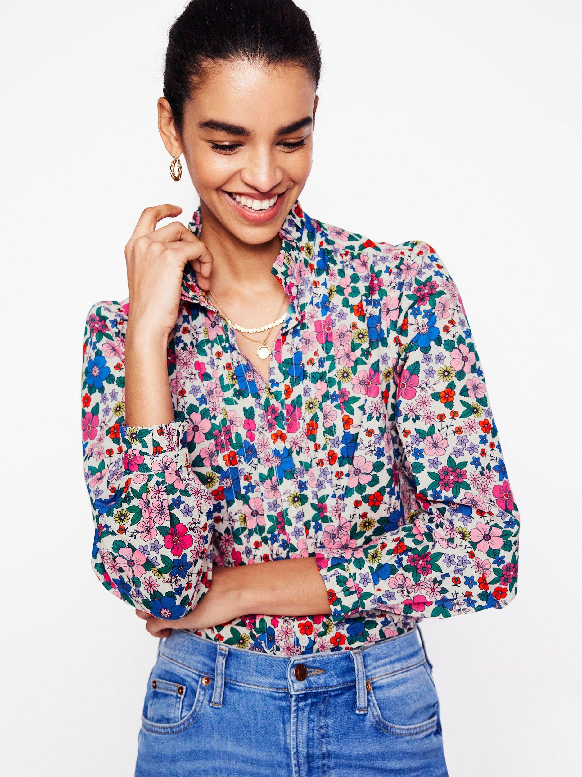 Boden Felicity Cotton Ruffle Blouse, Multi