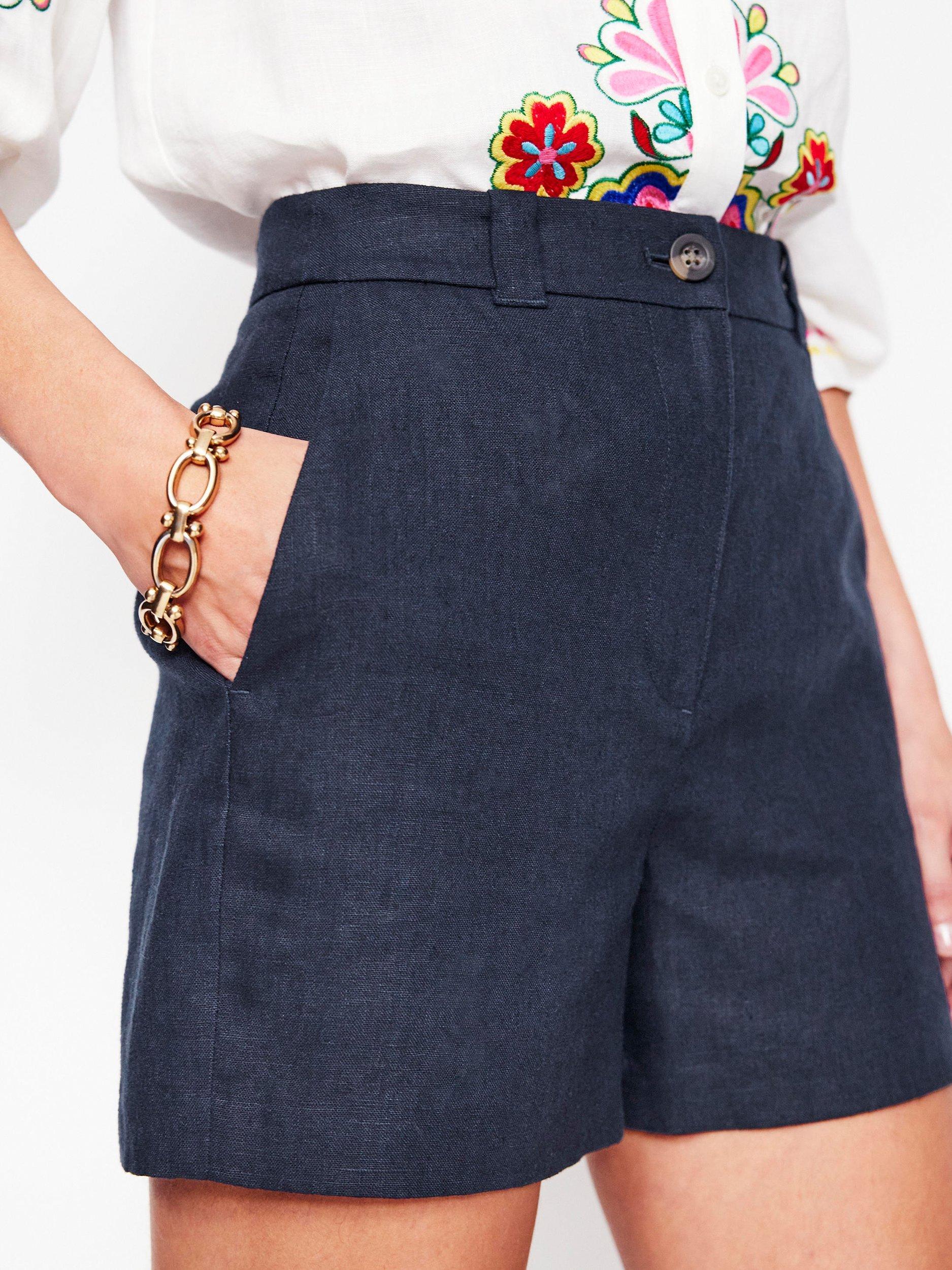 Product image 2 of 6, which shows Boden Westbourne Pure Linen Shorts, Navy, 10