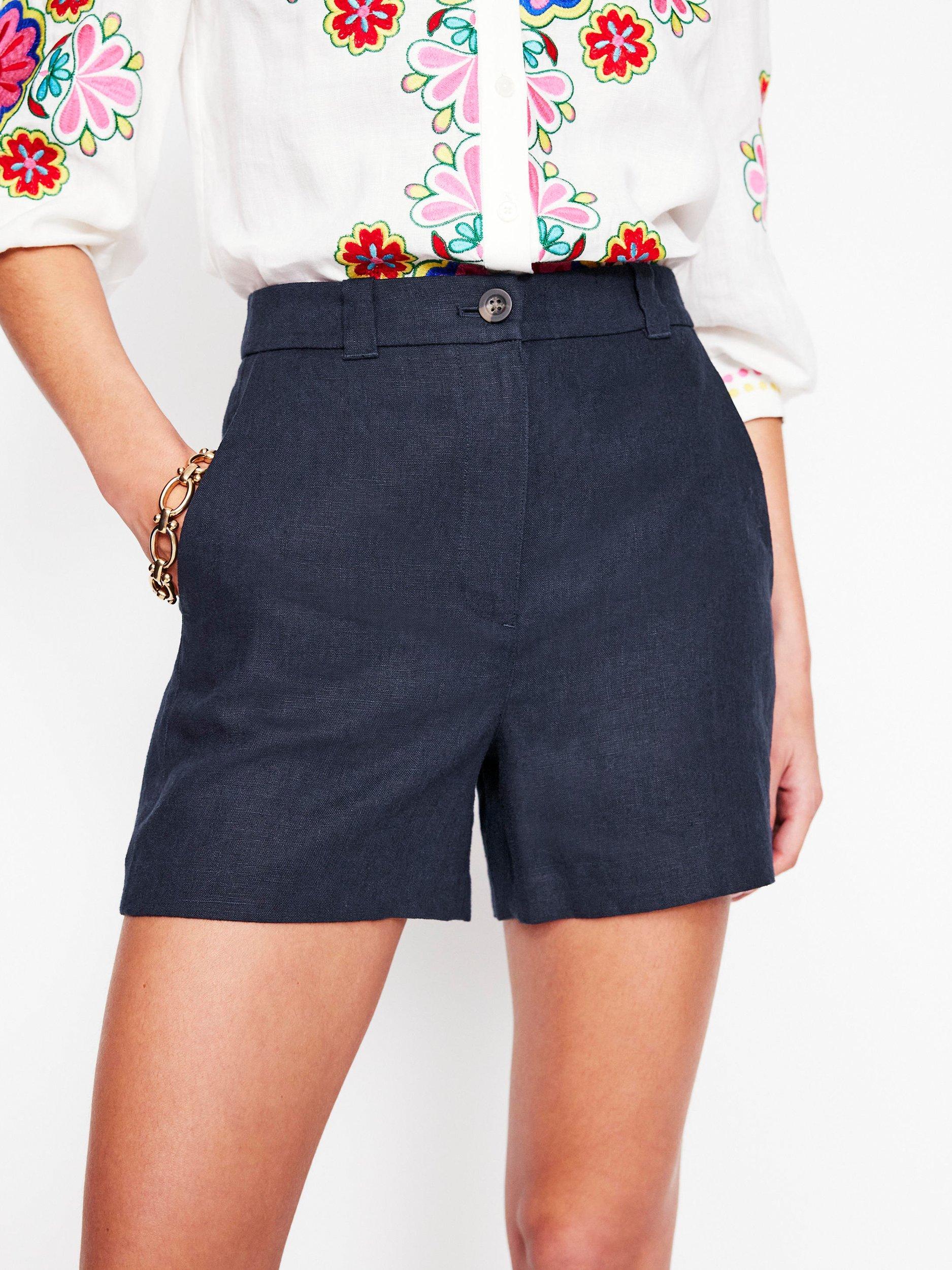 Product image 4 of 6, which shows Boden Westbourne Pure Linen Shorts, Navy, 10