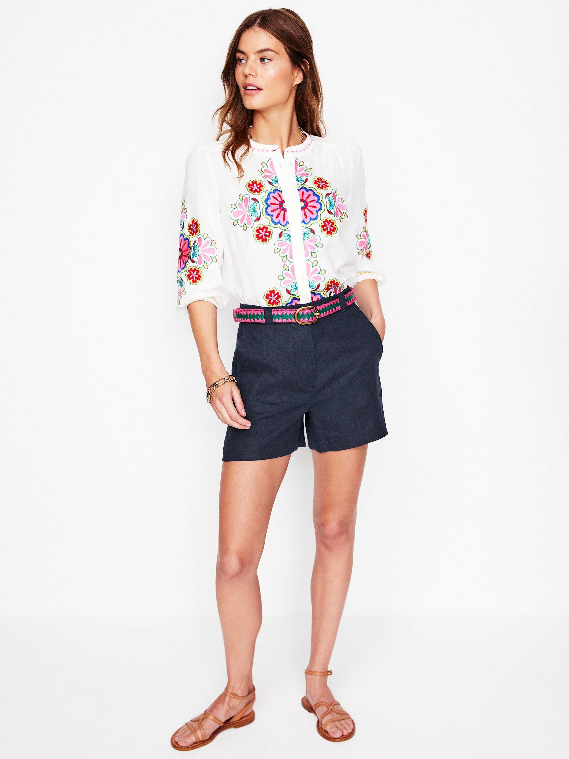 Product image 5 of 6, which shows Boden Westbourne Pure Linen Shorts, Navy, 10