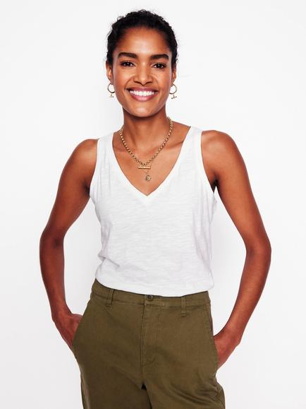 Boden Regular V-Neck Slub Vest Top, White