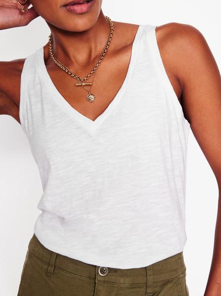 Boden Regular V-Neck Slub Vest Top - view 2, White