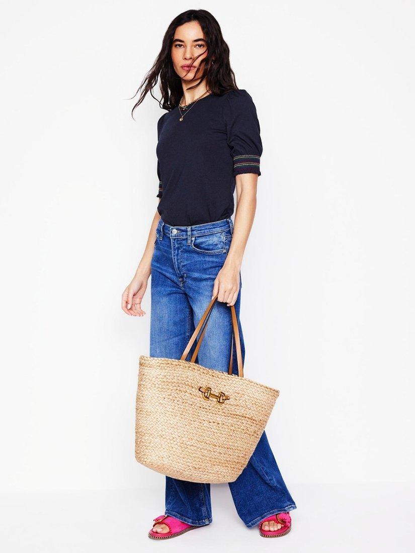 Product image 4 of 5, which shows Boden Smocked Cuff Puff Sleeve T-Shirt, Navy, 16