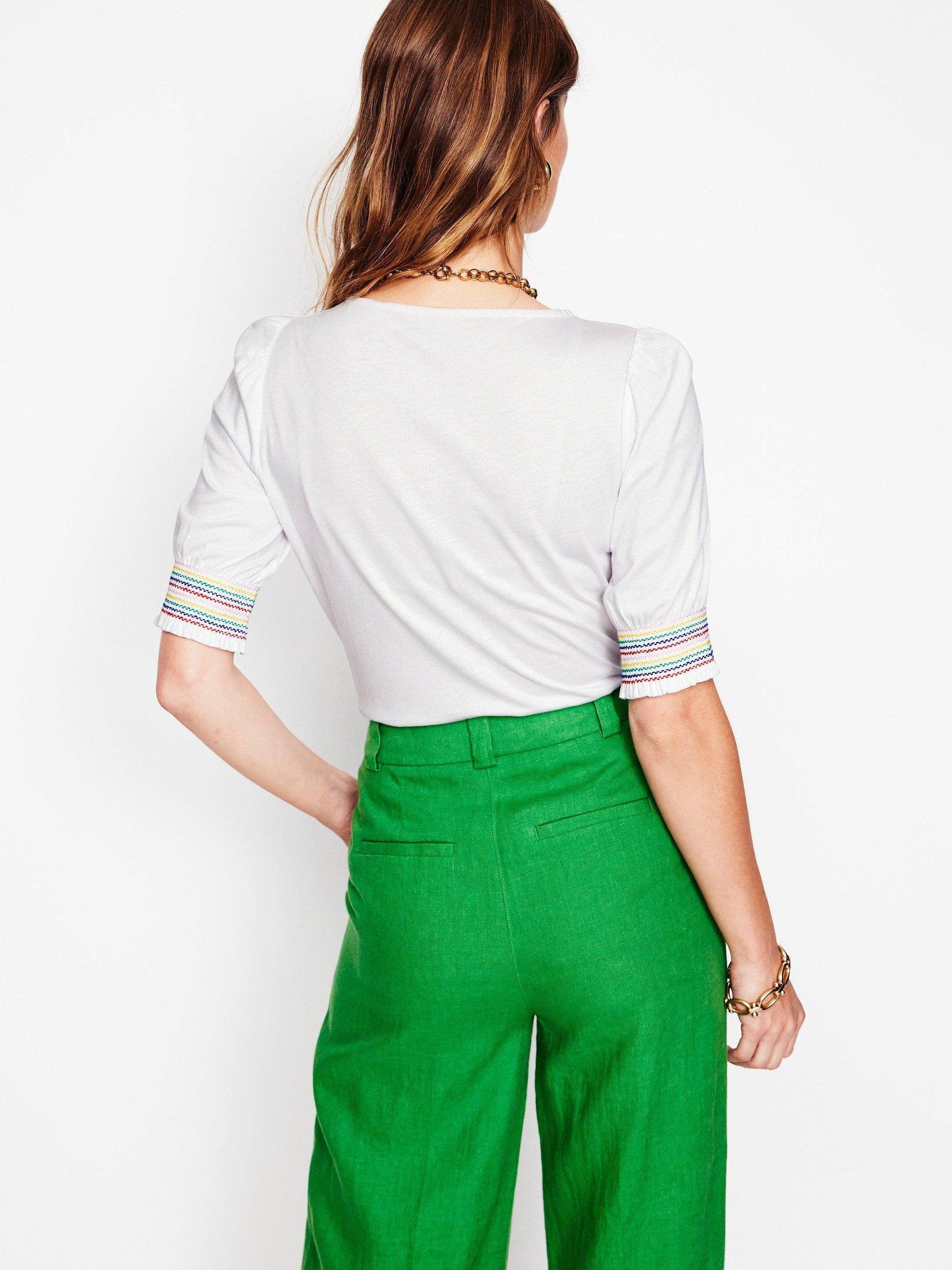 Product image 3 of 5, which shows Boden Puff Sleeve Smock Cuff T-Shirt, White/Multi, 8