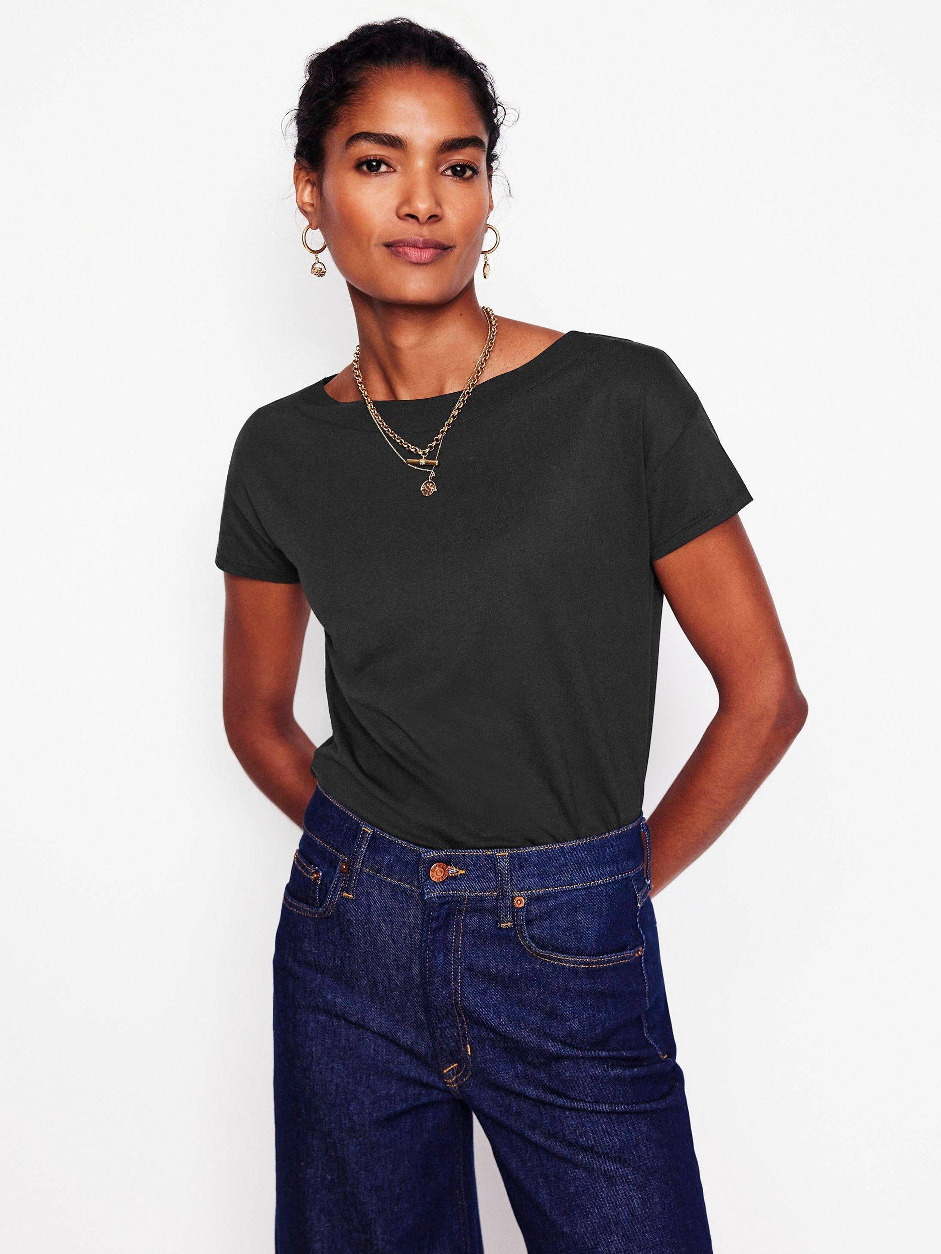 Product image 1 of 5, which shows Boden Super Soft Boat Neck T-Shirt, Black, 8