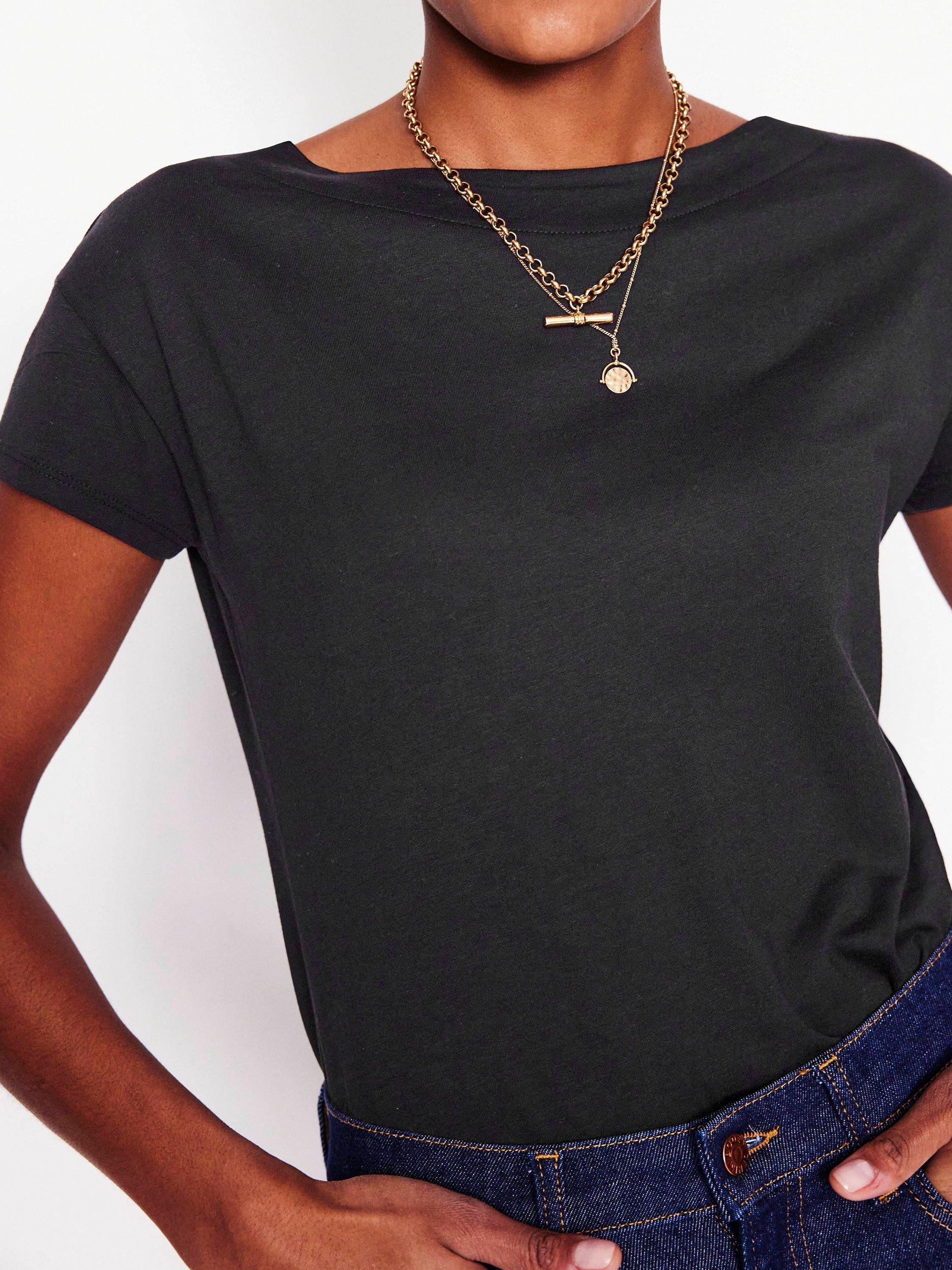 Product image 2 of 5, which shows Boden Super Soft Boat Neck T-Shirt, Black, 8