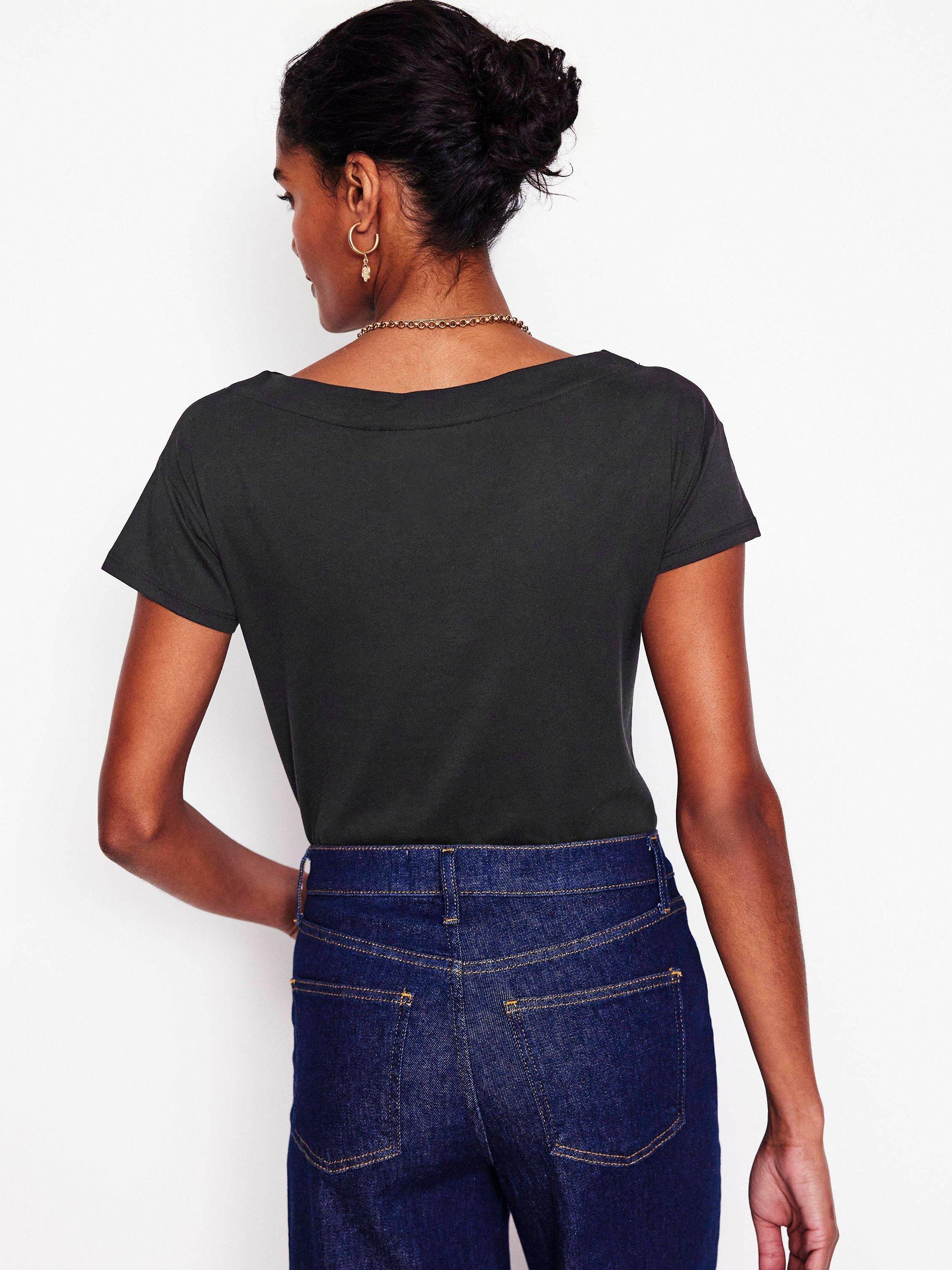 Product image 3 of 5, which shows Boden Super Soft Boat Neck T-Shirt, Black, 8