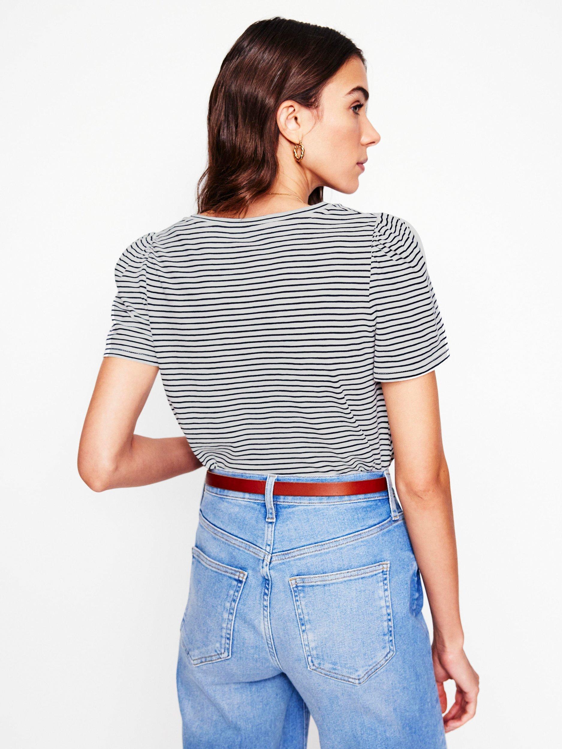 Product image 3 of 5, which shows Boden Stripe Angel Sleeve T-Shirt, Ivory/Navy, XS