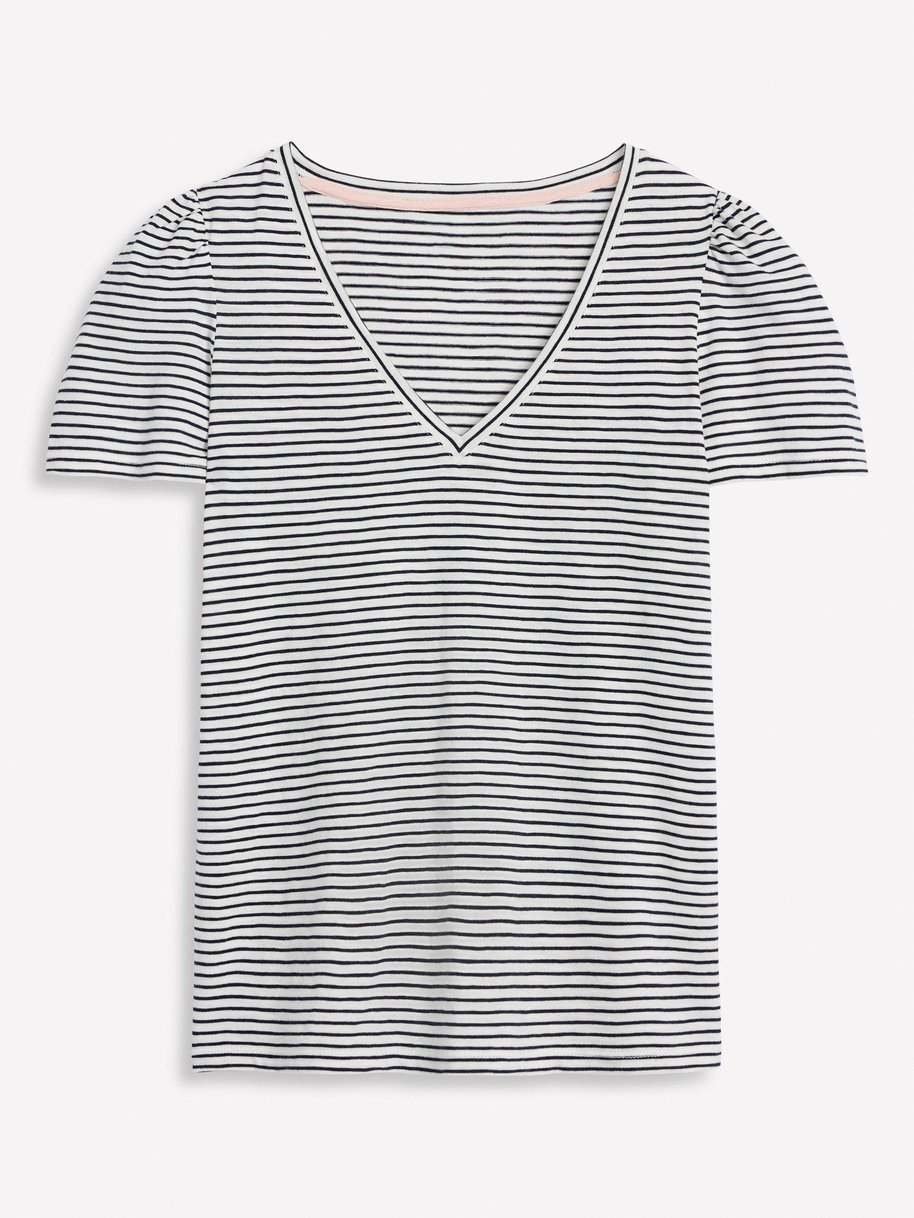 Product image 5 of 5, which shows Boden Stripe Angel Sleeve T-Shirt, Ivory/Navy, XS