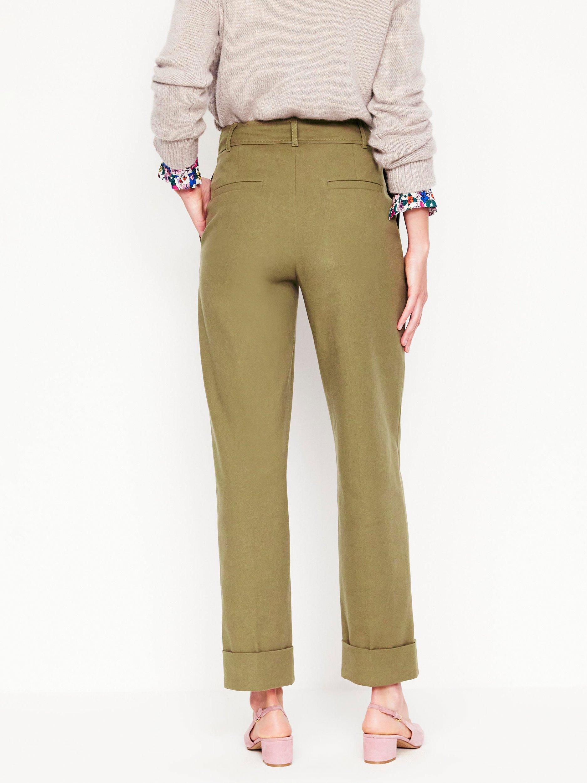 Product image 3 of 5, which shows Boden Straight Turn Up Trousers, Warm Olive, 18