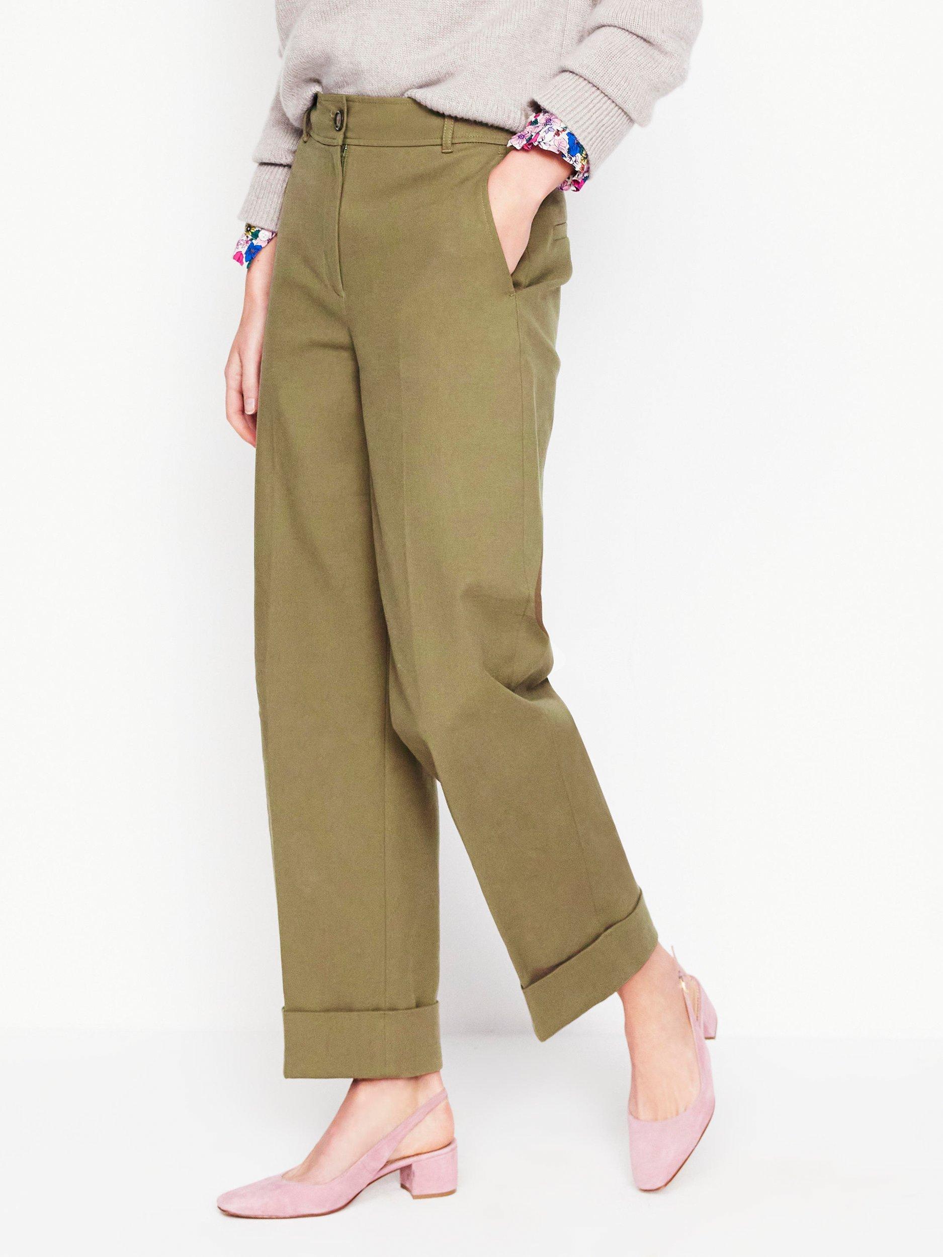 Product image 4 of 5, which shows Boden Straight Turn Up Trousers, Warm Olive, 18