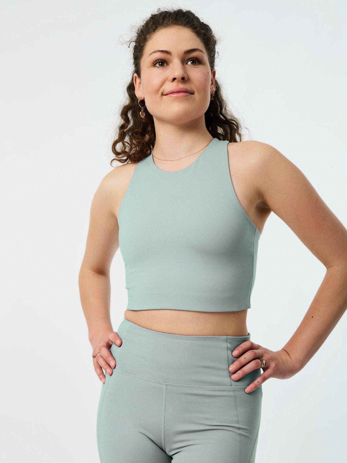 Product image 1 of 6, which shows Girlfriend Collective Dylan Cropped Sports Bra, Atmosphere, XS