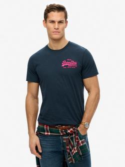 Superdry Embroidered Vintage Logo T-Shirt, Eclipse Navy/Fuchsia