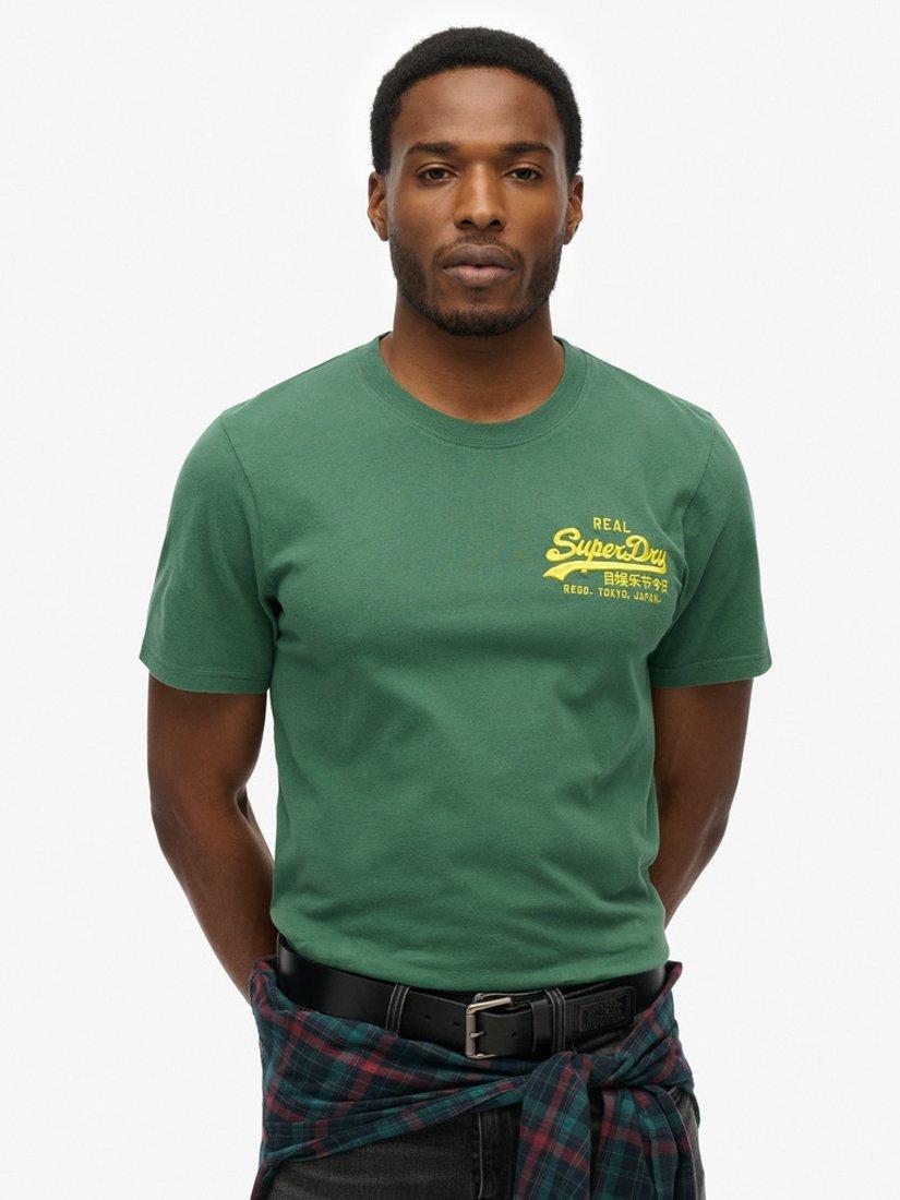 Product image 1 of 5, which shows Superdry Embroidered Vintage Logo T-Shirt, International Pine/Yellow, S