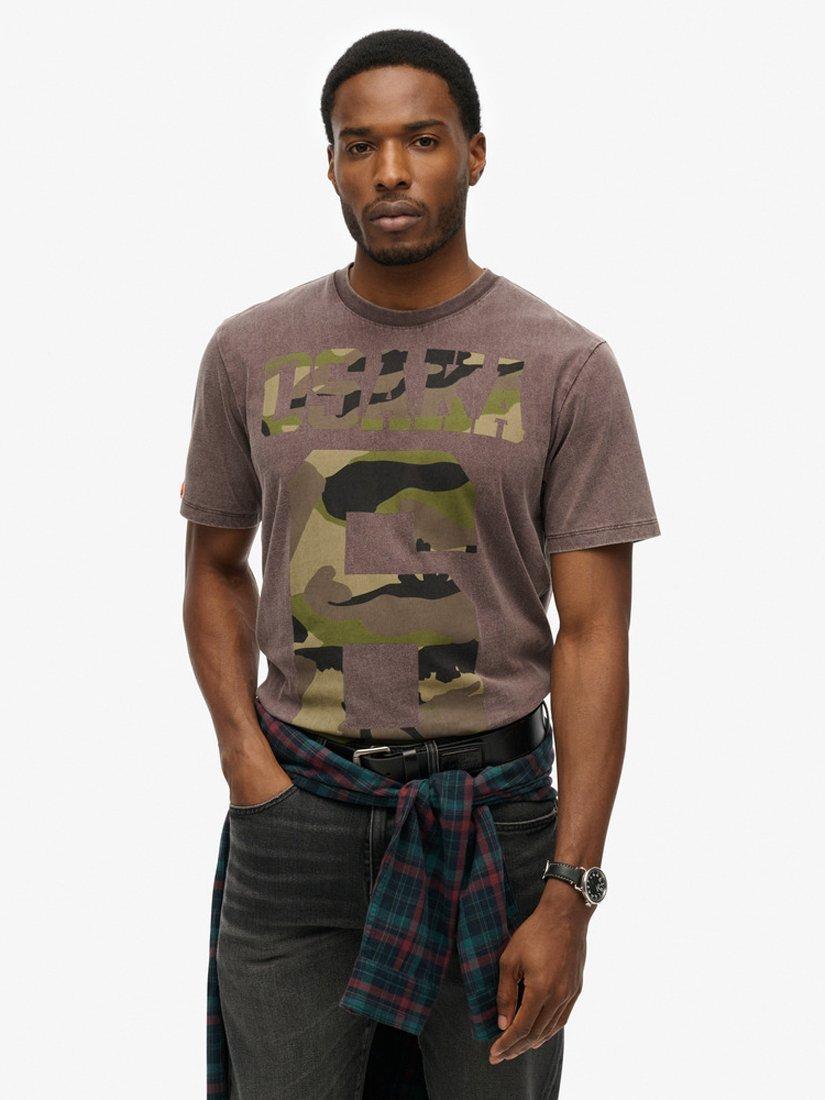 Product image 1 of 5, which shows Superdry Osaka Loose T-Shirt, Dusty Brown/Multi, S
