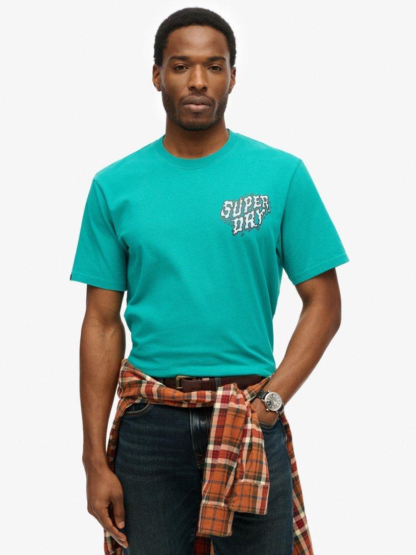 Product image 1 of 4, which shows Superdry Outdoor Narrative Loose T-Shirt, Blue Grass, S