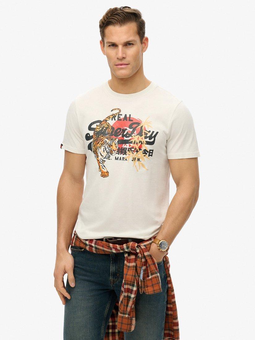 Product image 1 of 5, which shows Superdry Organic Cotton Vintage Logo T-Shirt, Bone White, S