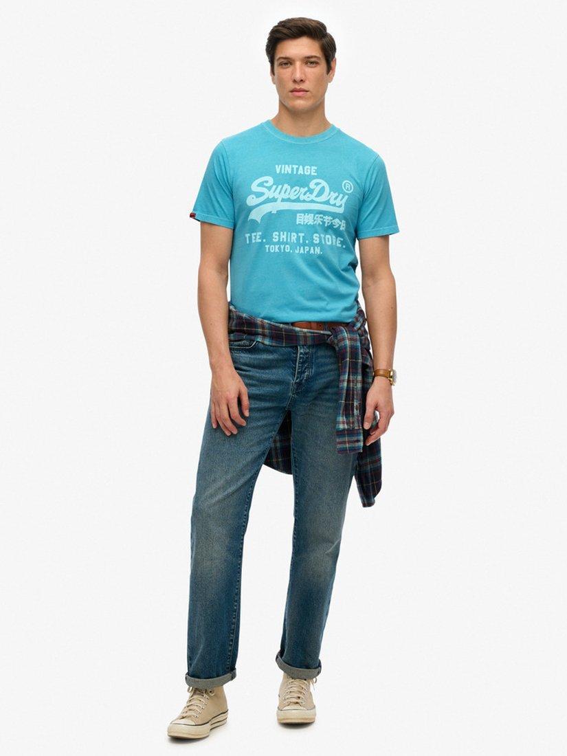 Product image 3 of 5, which shows Superdry Vintage Logo Neon Relaxed T-Shirt, Neon Sky Blue, S