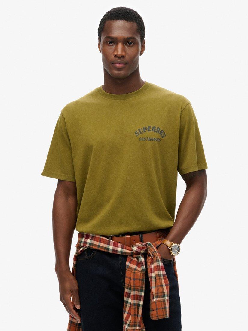 Product image 1 of 5, which shows Superdry Neo Trad Tattoo Loose T-Shirt, Fir Green, S