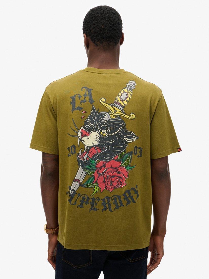 Product image 3 of 5, which shows Superdry Neo Trad Tattoo Loose T-Shirt, Fir Green, S