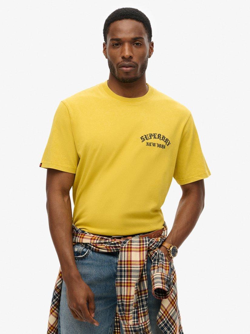 Product image 1 of 5, which shows Superdry Neo Trad Tattoo Loose T-Shirt, Oil Yellow, S