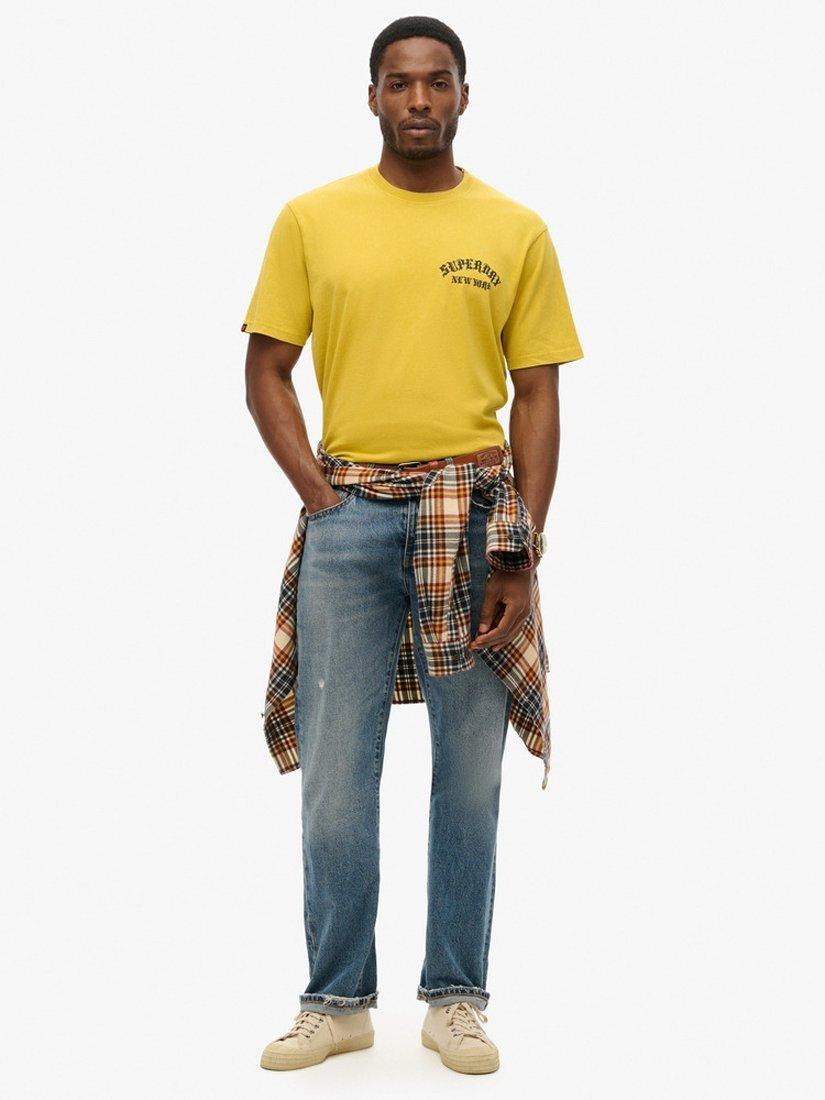 Product image 2 of 5, which shows Superdry Neo Trad Tattoo Loose T-Shirt, Oil Yellow, S