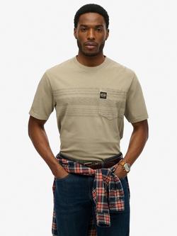 Superdry Contrast Stripe Pocket Cotton T-Shirt, Washed Vintage Khaki