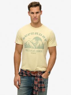 Superdry Lo-fi Outdoor Mono Relaxed Fit Short Sleeve Graphic T-Shirt, Laguna Yellow Marl, Laguna Yellow Marl