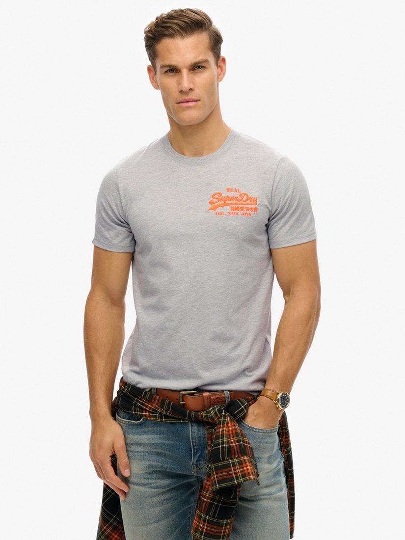 Product image 1 of 5, which shows Superdry Vintage Logo Embroidered Relaxed T-Shirt, Grey Marl, S