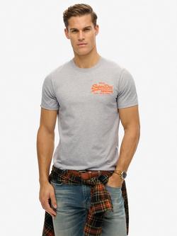 Superdry Vintage Logo Embroidered Relaxed T-Shirt, Grey Marl, Grey Marl