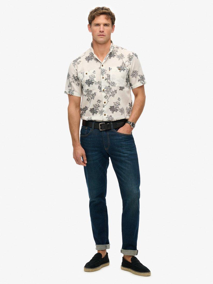 Product image 3 of 5, which shows Superdry Linen Blend Regular Fit Tropical Floral Beach Shirt, Yoshino Optic, S