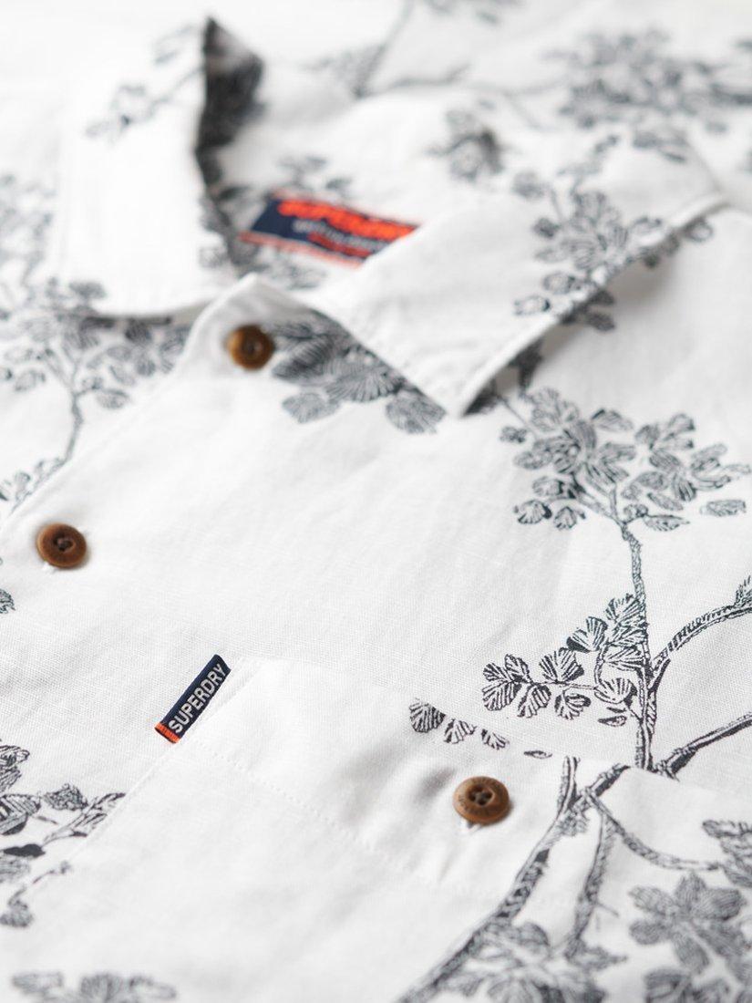 Product image 5 of 5, which shows Superdry Linen Blend Regular Fit Tropical Floral Beach Shirt, Yoshino Optic, S