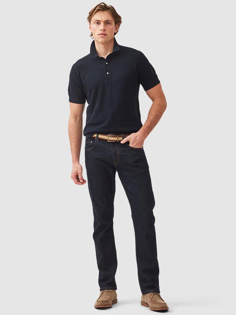 Product image 2 of 5, which shows Rodd & Gunn Masons Flat Cotton Knitted Cotton Short Sleeve Polo Shirt, Midnight, XS