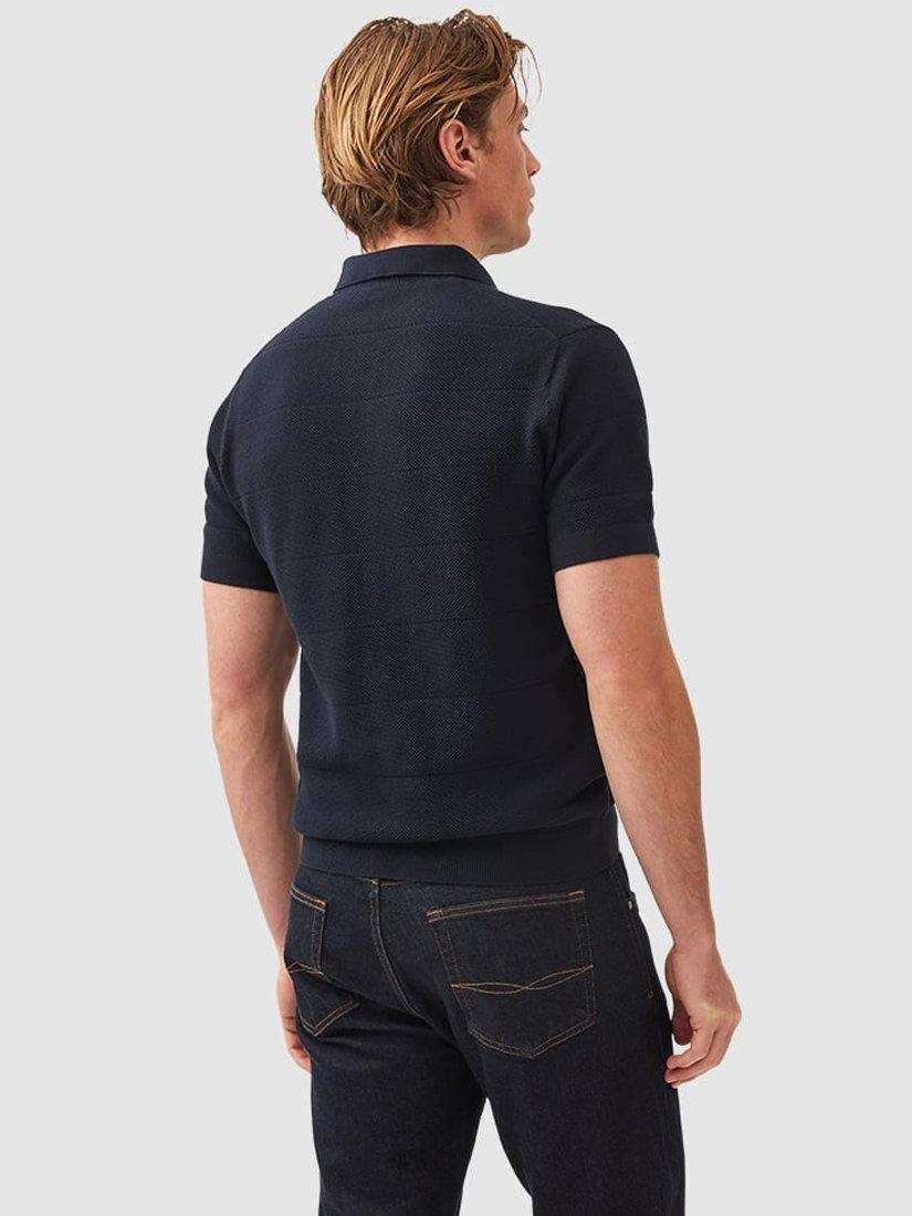 Product image 3 of 5, which shows Rodd & Gunn Masons Flat Cotton Knitted Cotton Short Sleeve Polo Shirt, Midnight, XS