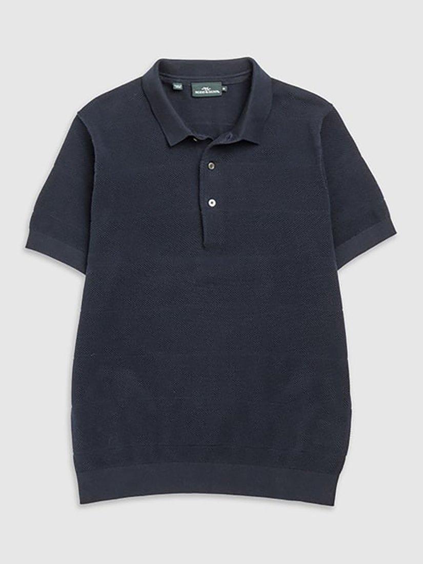 Product image 4 of 5, which shows Rodd & Gunn Masons Flat Cotton Knitted Cotton Short Sleeve Polo Shirt, Midnight, XS