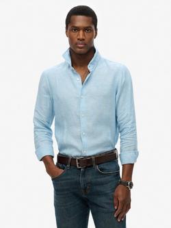 Superdry Embroidered Vacation Linen Shirt, Sea Blue Chambray