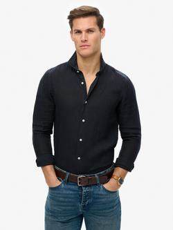 Superdry Embroidered Vacation Pure Linen Shirt, Dark Navy