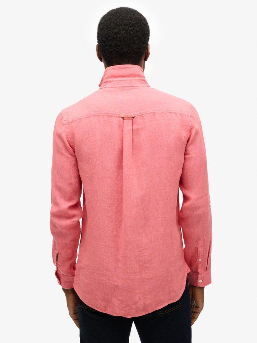 Product image 2 of 5, which shows Superdry Embroidered Vacation Pure Linen Shirt, Candy Pink, S